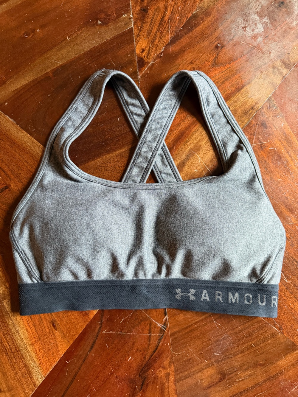 Under Armour Gray Crossback Sports Bra with Black Logo Band